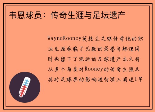 韦恩球员：传奇生涯与足坛遗产